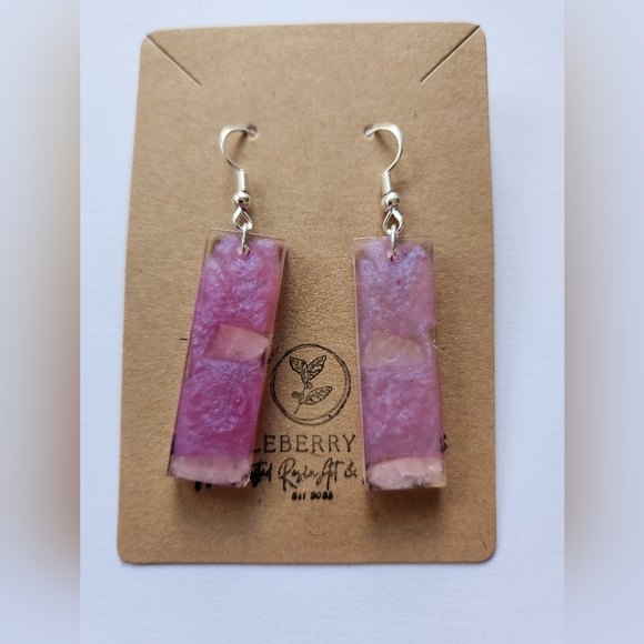 Rose Quartz Pink Holographic Rectangle Dangle Earrings - Picture 2 of 4